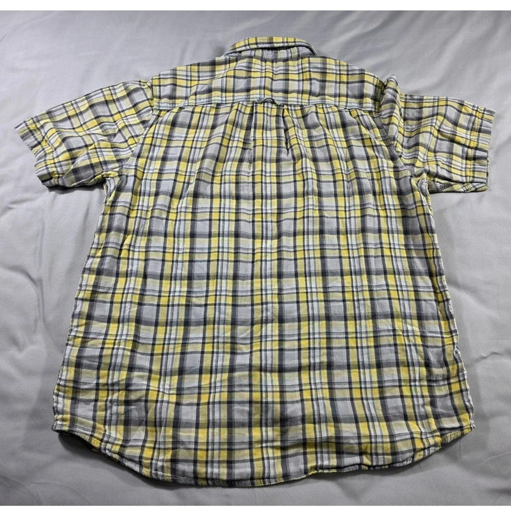The North Face Plaid Double Weave Button Up Shirt Mens Large Yellow Grey